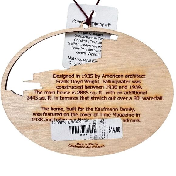 Fallingwater Mill Run PA Frank Lloyd Wright Intricate Wooden Ornament. NEW. - Picture 4 of 8